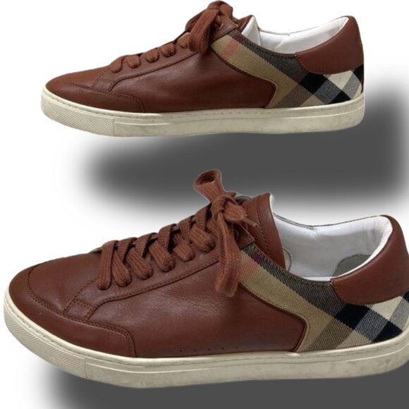 EUC Burberry Mens Leather sneakers w/Check insert Sz 42, fits like a US Sz 10 - Picture 4 of 8